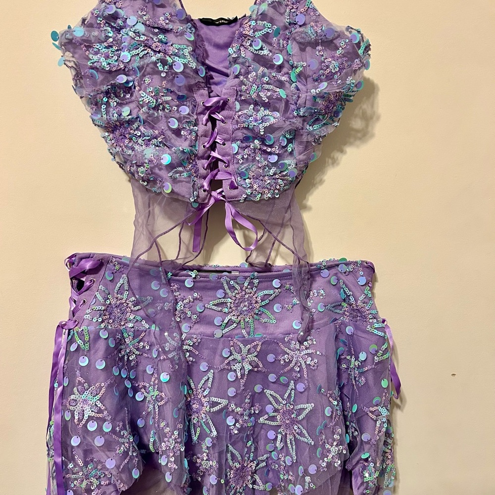 Purple Sequin Lace-Up matching outfit. Perfect for music festivals!